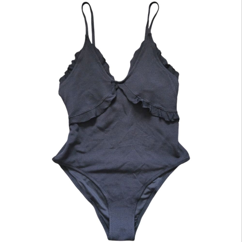 Black Ruffled One-Piece Swimsuit - M